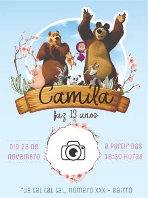 Convite Aniversário Masha e o Urso com Foto para Editar Online