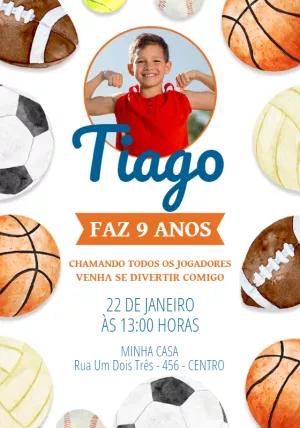 Convite Aniversário Esportes com Foto para Editar Online