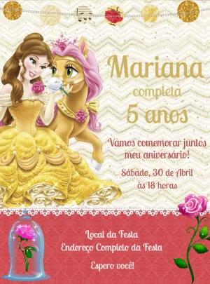 Convite de Aniversário A Bela e a Fera para Editar Online
