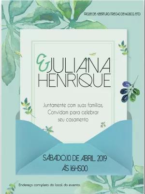 Convite de Casamento Folhagem Aquarela para Editar Online