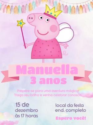 Convite Aniversário Peppa Pig Fada Rosa para Editar Online