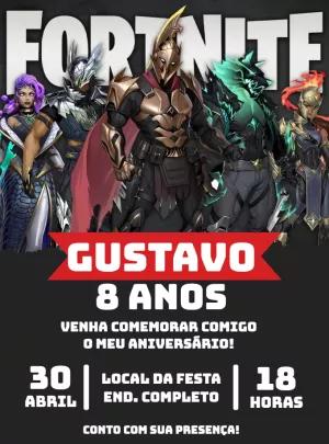 Convite de Aniversário Fortnite com Personagens para Editar