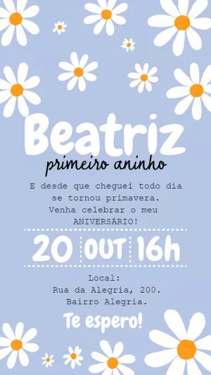 Convite Aniversário Margaridas Azul para Editar Online