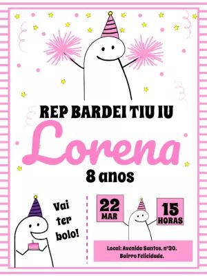 Convite de Aniversário Flork Meme Rosa para Editar Online