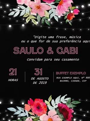 Convite de Casamento Floral com Luzes para Editar Online
