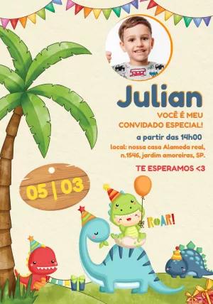 Convite Aniversário Baby Dino com Foto para Editar Online