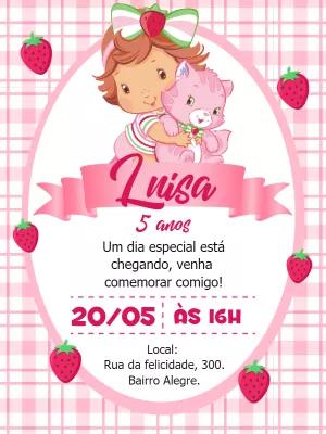 Convite de Aniversário Moranguinho Baby Rosa para Editar Online