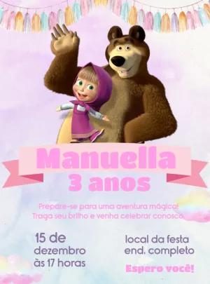 Convite Aniversário Masha e o Urso Rosa para Editar Online