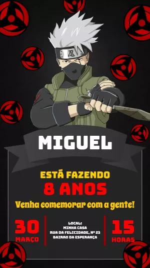 Convite Aniversário Kakashi Naruto para Editar Online