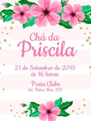 Convite Chá de Panela Floral Listrado para Editar Online