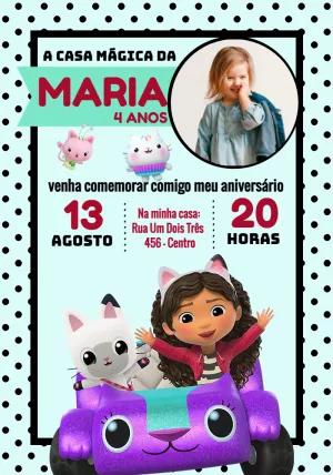 Convite Aniversário A Casa Mágica da Gabby com Foto para Editar