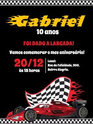 Convite Aniversário Fórmula 1 com Carro de Corrida para Editar