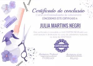 Certificado de Curso de Cabeleireiro Editável para Imprimir