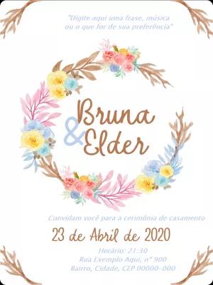Convite de Casamento Floral Rústico para Editar Online