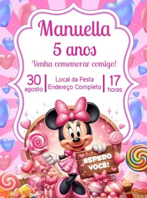 Convite Aniversário Doceria da Minnie Mouse para Editar Online