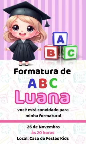 Convite Formatura ABC Menina Rosa Editável Online