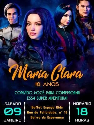 Convite Aniversário Descendentes com Personagens para Editar