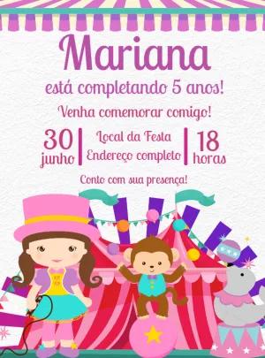 Convite Aniversário Circo Rosa para Menina Editável Online