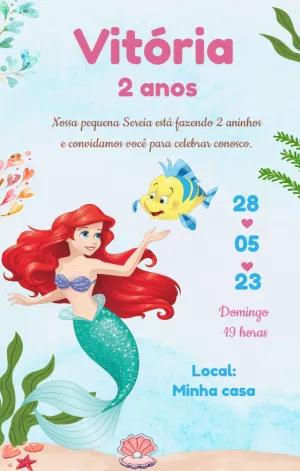 Convite Aniversário A Pequena Sereia Ariel para Editar Online
