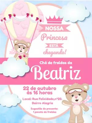 Convite Chá de Bebê Ursinha Baloeira para Editar Online