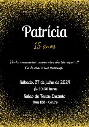 Convite 15 Anos Glitter Dourado e Preto Editável Online
