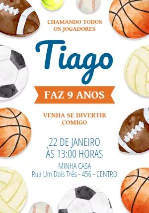 Convite de Aniversário Esportes para Editar Online