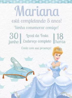 Convite de Aniversário Cinderela Editável Online