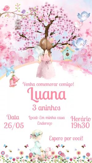 Convite Aniversário Jardim Encantado com Passarinhos para Editar