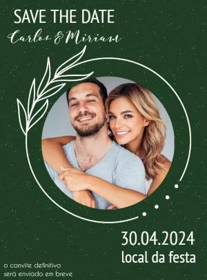 Convite Save the Date Casamento Verde com Foto para Editar