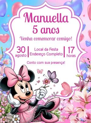 Convite Aniversário Minnie Rosa Jardim para Editar Online
