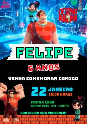 Convite de Aniversário Detona Ralph para Editar Online