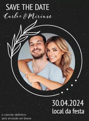 Save the Date Casamento Preto e Branco com Foto para Editar