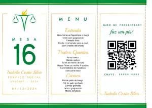 Menu de Mesa Formatura Serviço Social para Editar Online