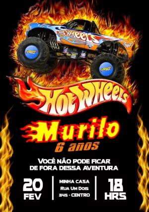 Convite de Aniversário Hot Wheels com Carros para Editar Online
