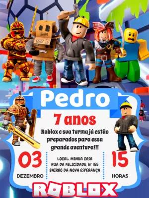 Convite de Aniversário Roblox com Personagens para Editar Online
