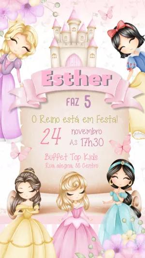 Convite de Aniversário Princesas Disney para Editar Online