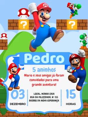 Convite de Aniversário Super Mario Bros para Editar Online