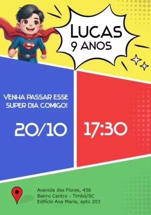 Convite de Aniversário Super-Herói para Editar Online