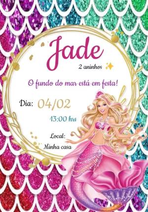 Convite Aniversário Barbie Sereia para Editar Online