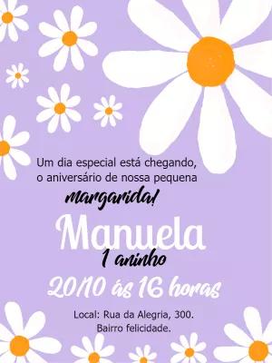 Convite Aniversário Jardim de Margaridas Lilás para Editar Online
