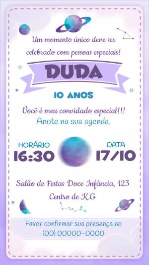 Convite de Aniversário Galáxia com Planetas para Editar