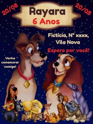 Convite de Aniversário A Dama e o Vagabundo para Editar