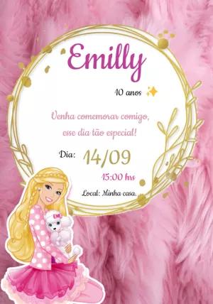 Convite Aniversário Barbie Rosa para Editar Online