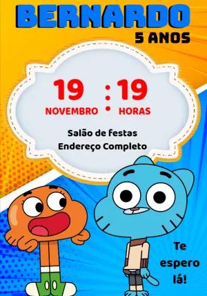 Convite de Aniversário Gumball com Darwin para Editar Online