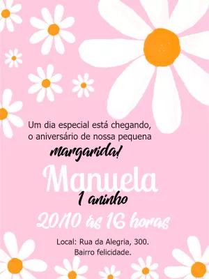 Convite Aniversário Jardim de Margaridas Rosa para Editar Online