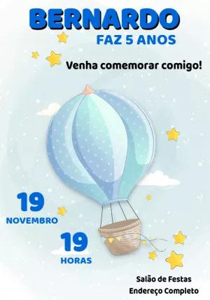 Convite de Aniversário Infantil Tema Balão para Editar Online