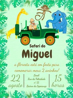 Convite de Aniversário Safari com Animais para Editar Online