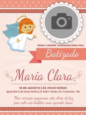 Convite de Batizado com Foto Anjinha para Editar Online
