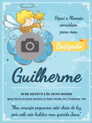 Convite de Batizado Anjinho com Foto para Editar Online