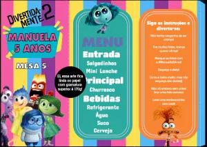 Menu Divertida Mente 2 para Festa de Aniversário para Editar